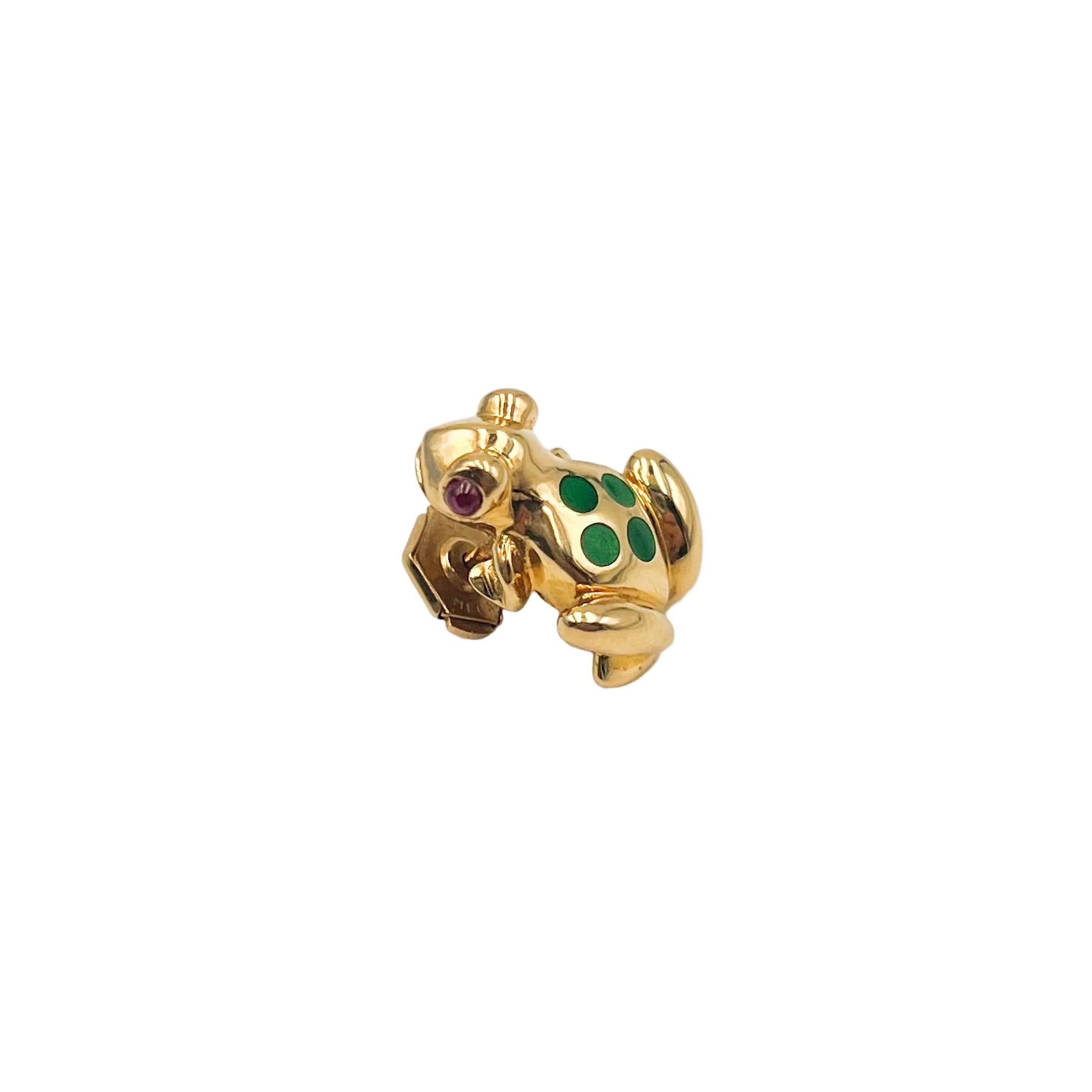 CARTIER "Frog" brooch in yellow gold, Enamel, and rubies
