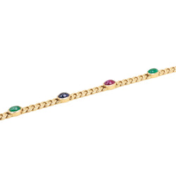 Long Necklace in Yellow Gold with Emeralds, Sapphires, and Rubies