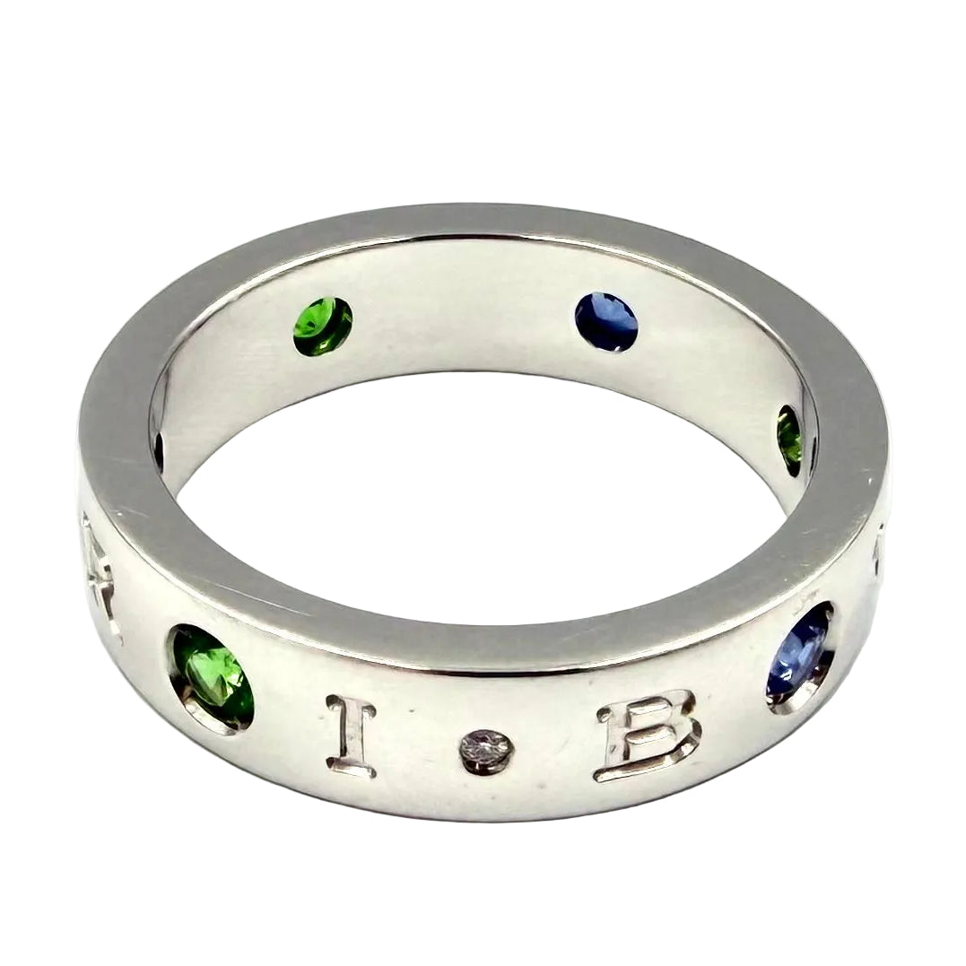 Bague BULGARI Roman Sorbet en or blanc, grenats, saphirs et diamant