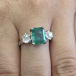 Trilogy Ring in White Gold, Emerald, and Diamonds