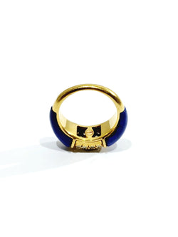 Yellow Gold Bangle Ring with Lapis lazuli and Diamonds