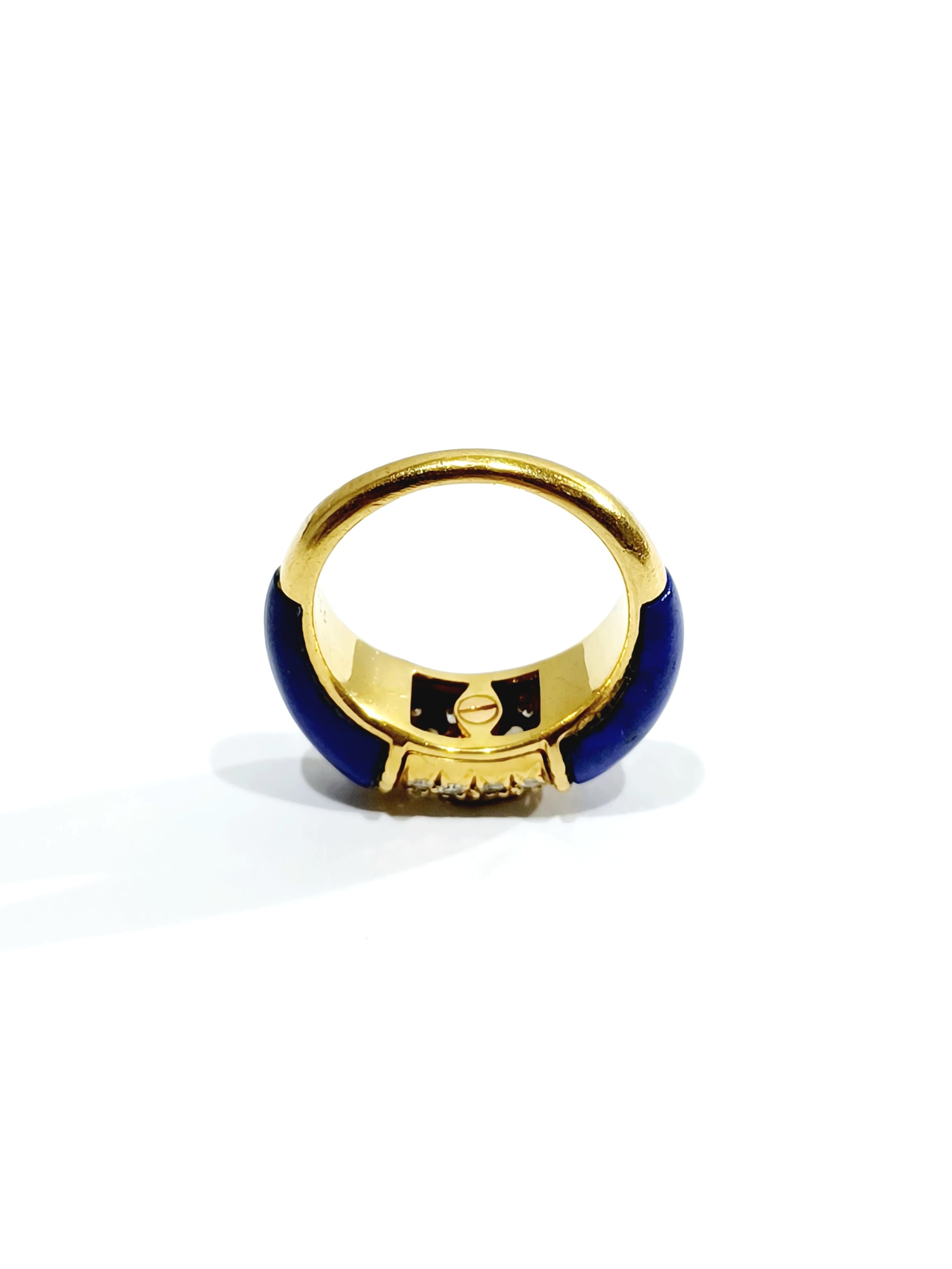 Yellow Gold Bangle Ring with Lapis lazuli and Diamonds