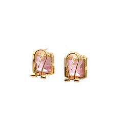 Yellow Gold Clip-On Earrings with Pink Stone and Diamonds