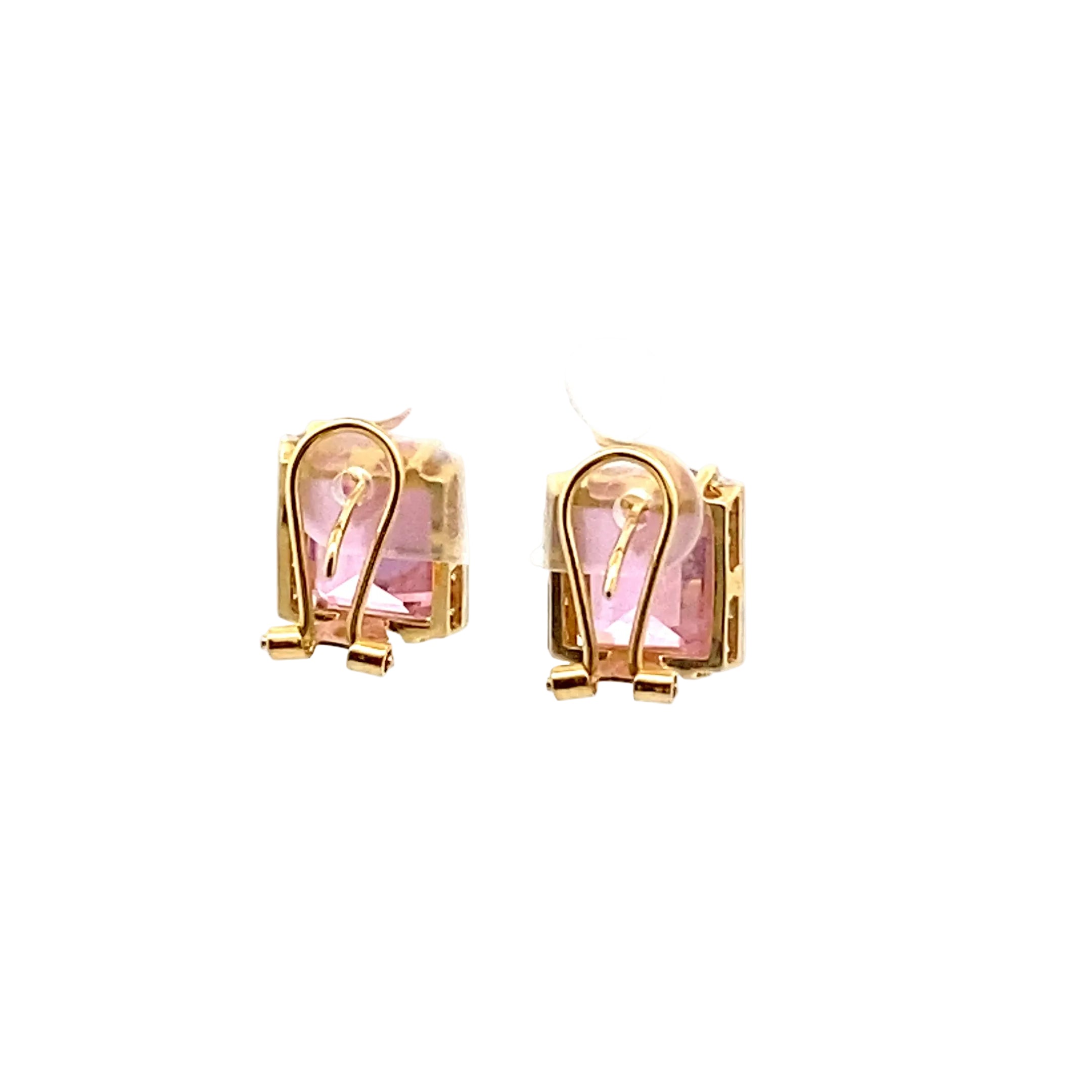 Yellow Gold Clip-On Earrings with Pink Stone and Diamonds