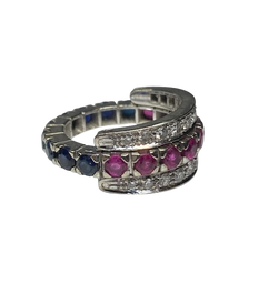 REMOVABLE 18K Gold Ring with Diamonds, Rubies, and Sapphires (Size 51)