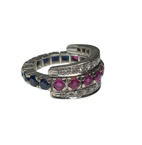 REMOVABLE 18K Gold Ring with Diamonds, Rubies, and Sapphires (Size 51)