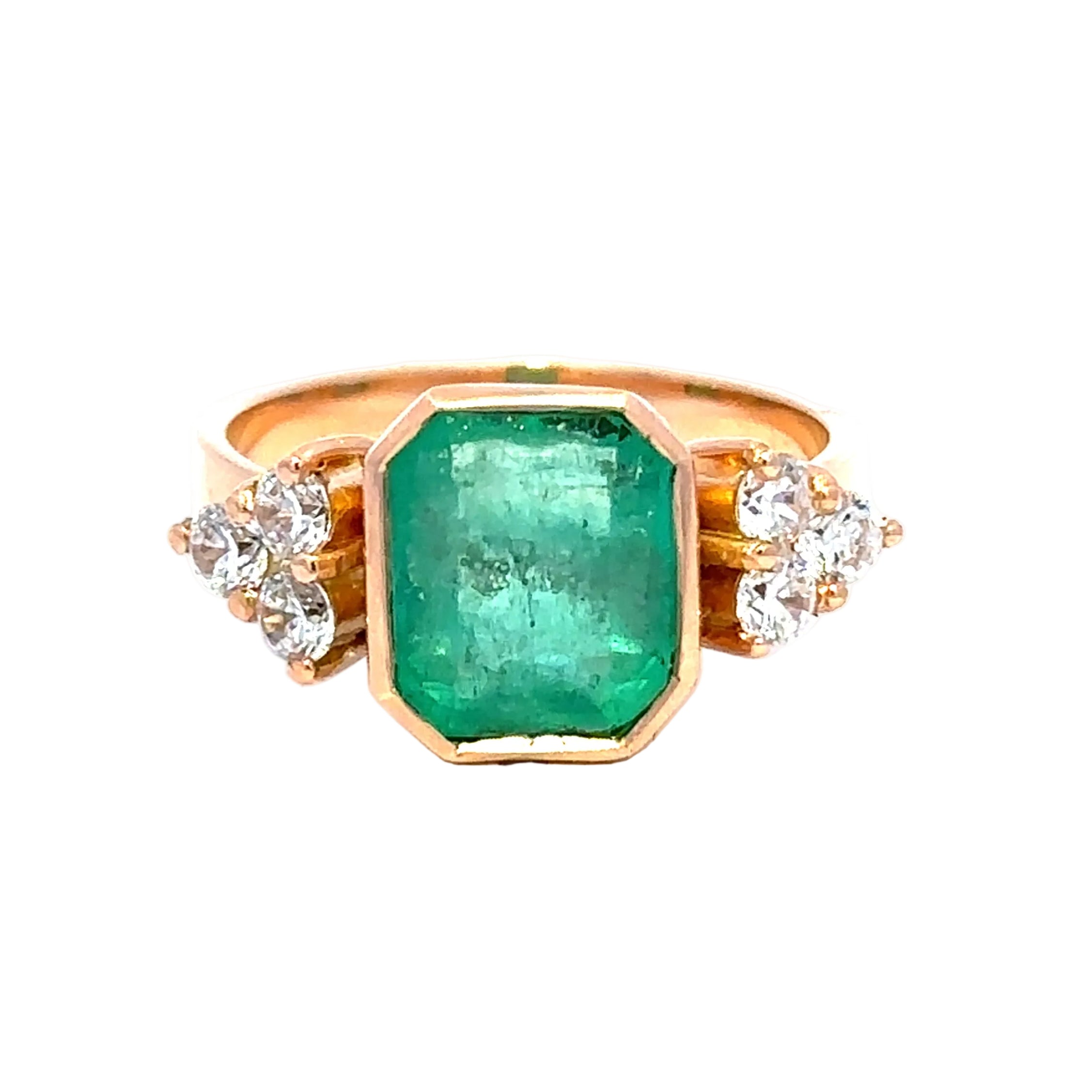 Trilogy Ring in Yellow Gold, Emerald, and Diamonds
