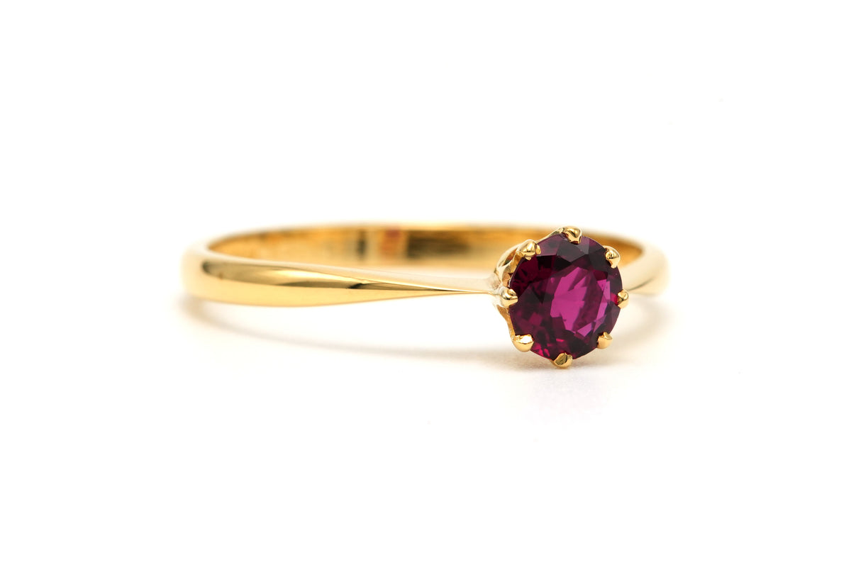 Yellow Gold and Garnet Solitaire Ring
