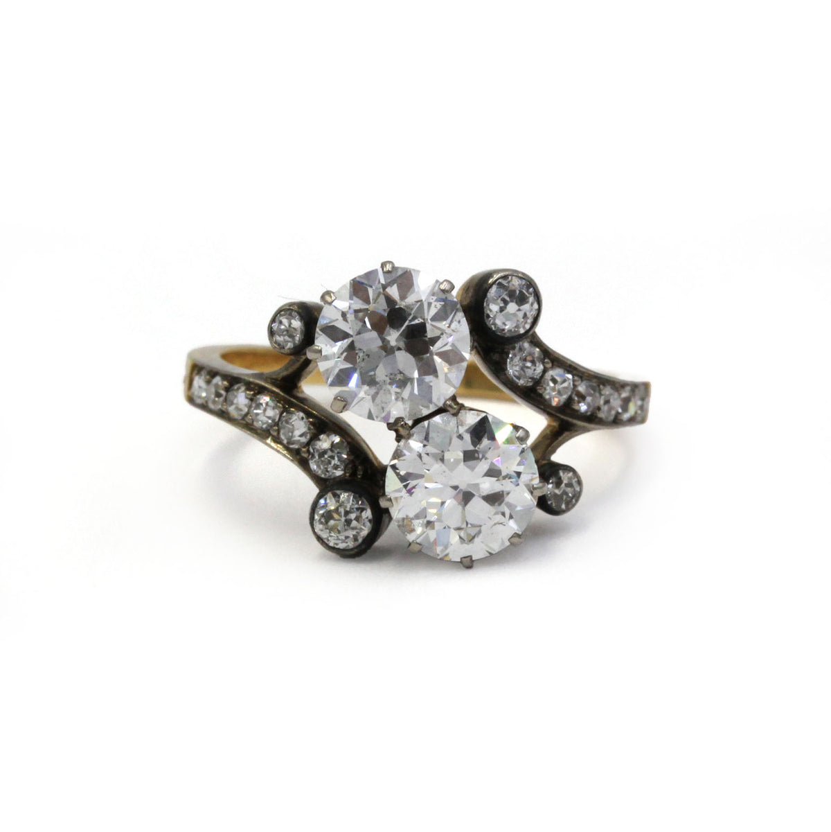 Bague Toi & Moi en or jaune, argent et diamants