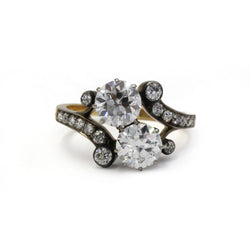 Bague Toi & Moi en or jaune, argent et diamants