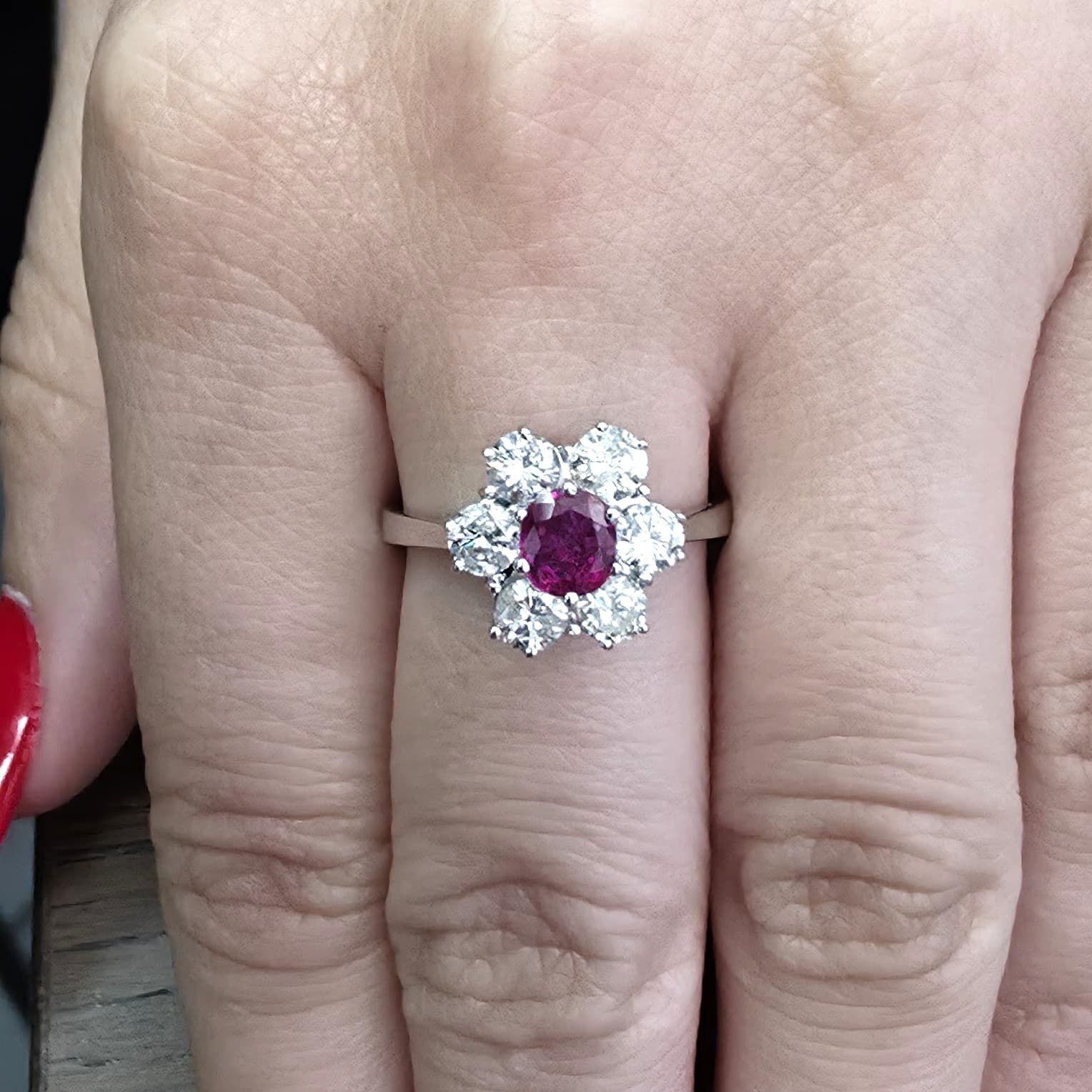 Marguerite Ring in Yellow Gold, Rubies, and Diamonds