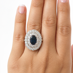 Pompadour Ring in white gold, yellow gold, sapphire, and diamonds