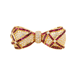 Yellow Gold Clip Brooch with Rubies and Diamonds