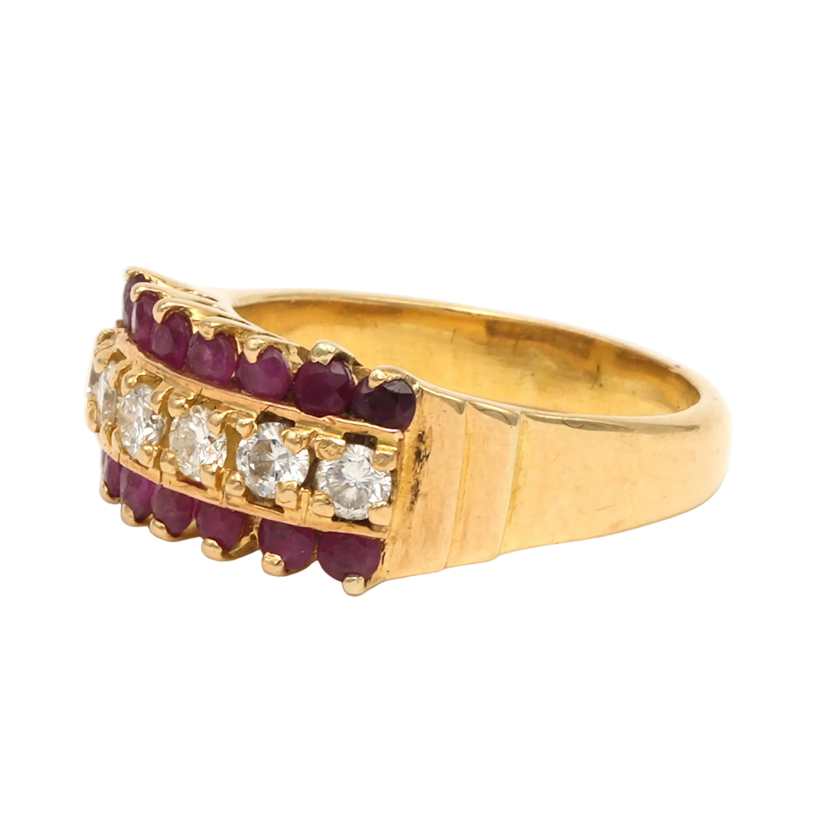 Band Ring in Yellow Gold, Rubies, and Diamonds
