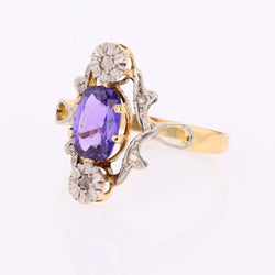 Bague en or jaune, platine, saphir et diamants