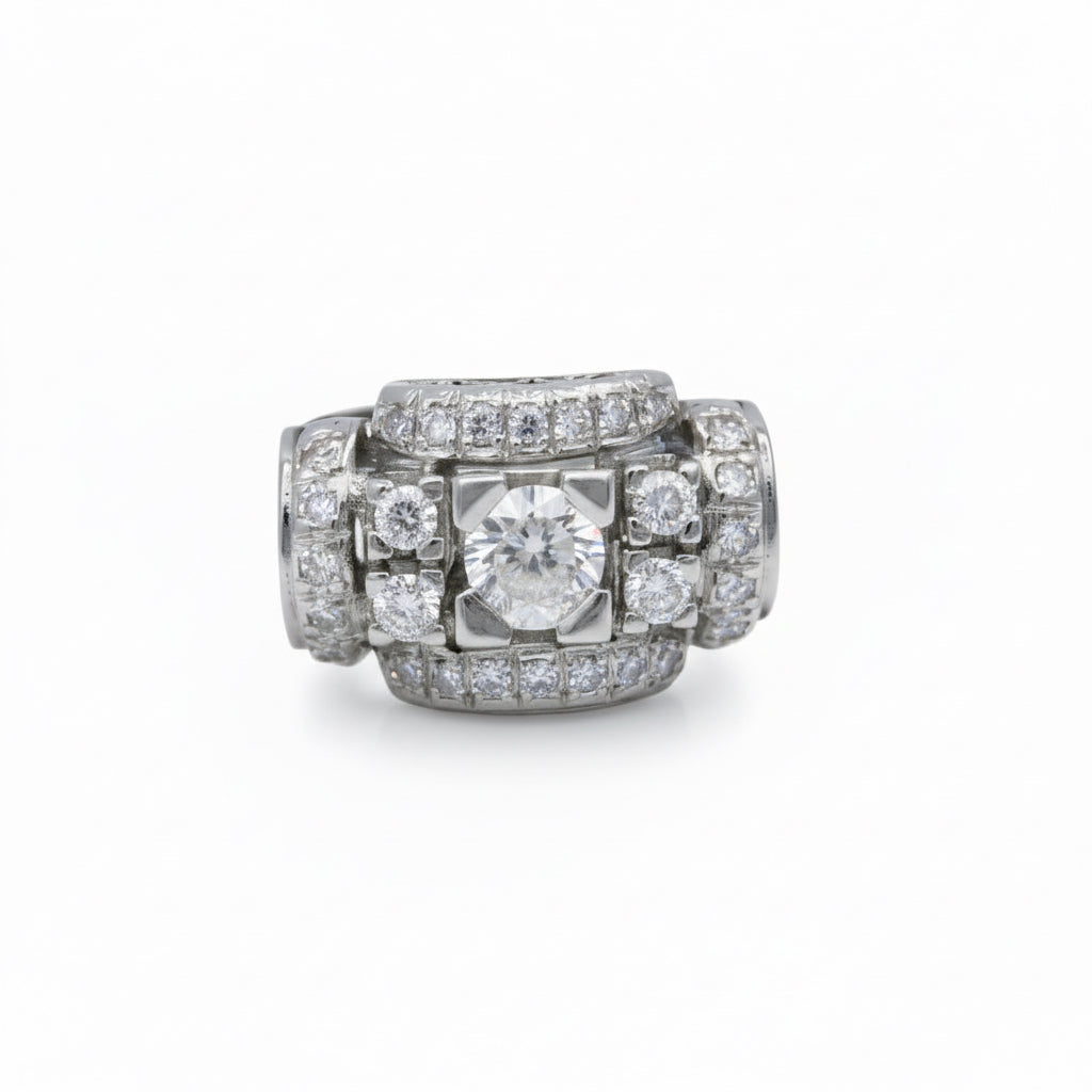 Ring Art Deco in white gold and diamonds
