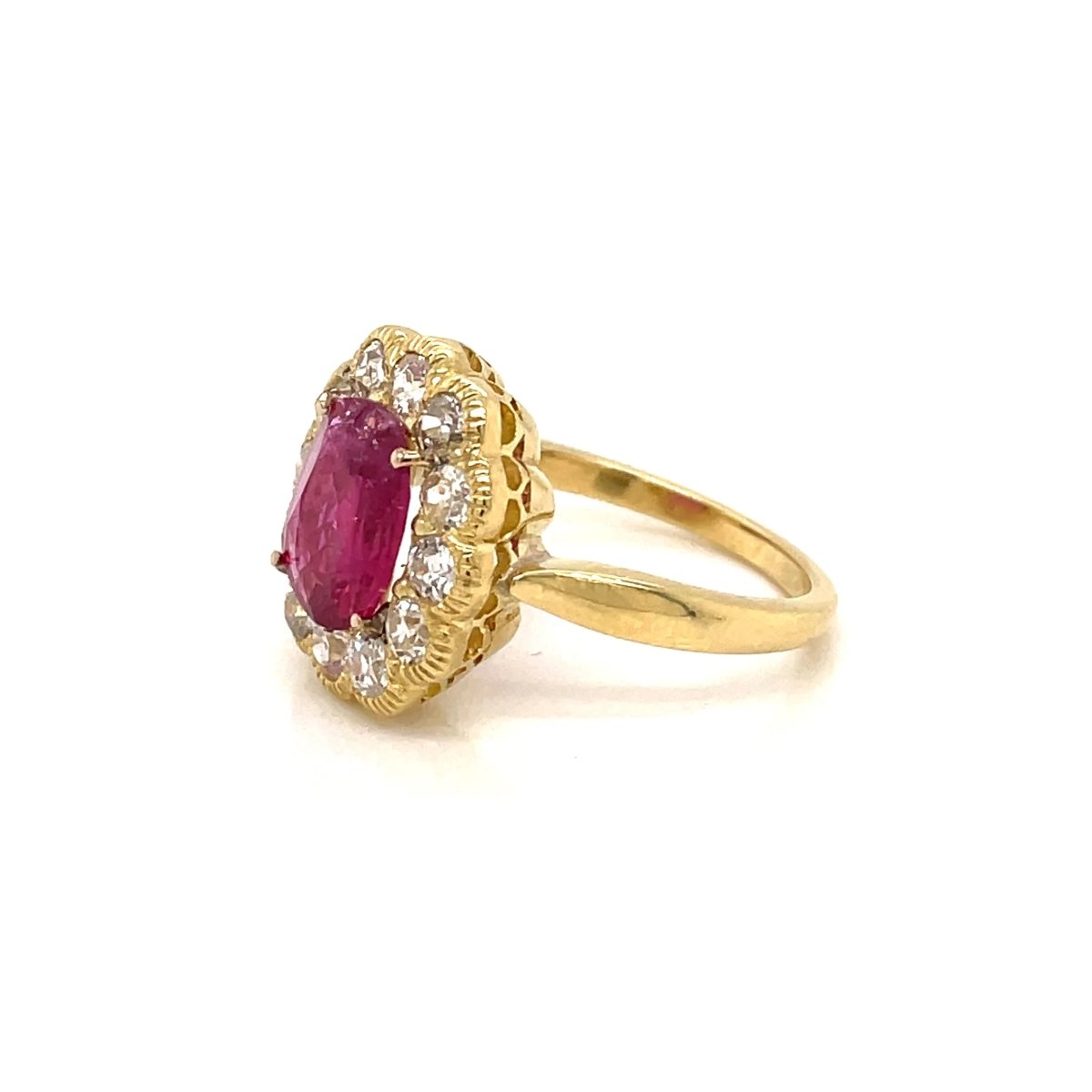1800 Ruby Diamond Gold Cluster Ring - Castafiore