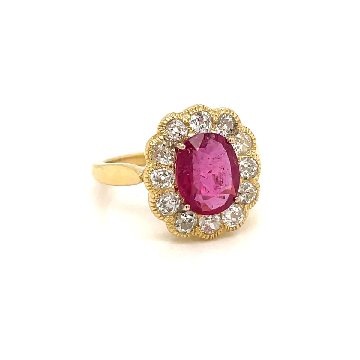1800 Ruby Diamond Gold Cluster Ring - Castafiore