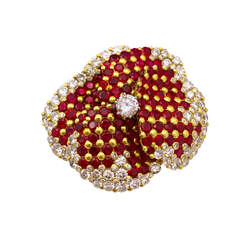 "Pansy" Clip Brooch in Yellow Gold, Rubies, and Diamonds