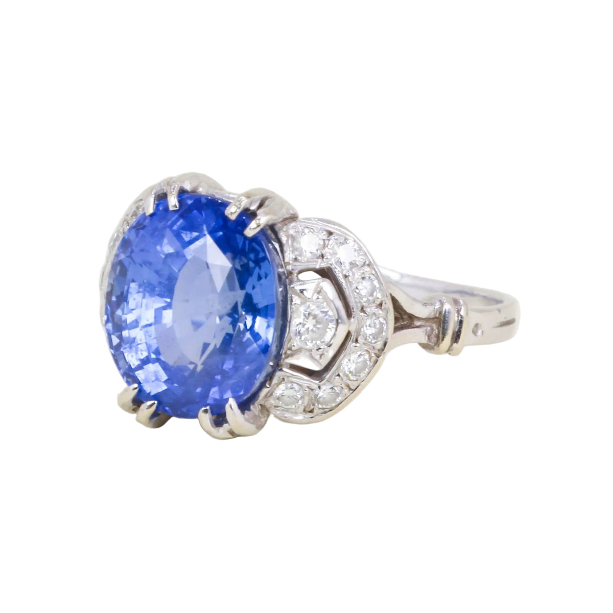 Platinum, sapphire, and diamond ring