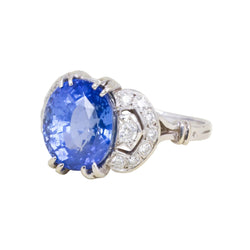 Platinum, sapphire, and diamond ring