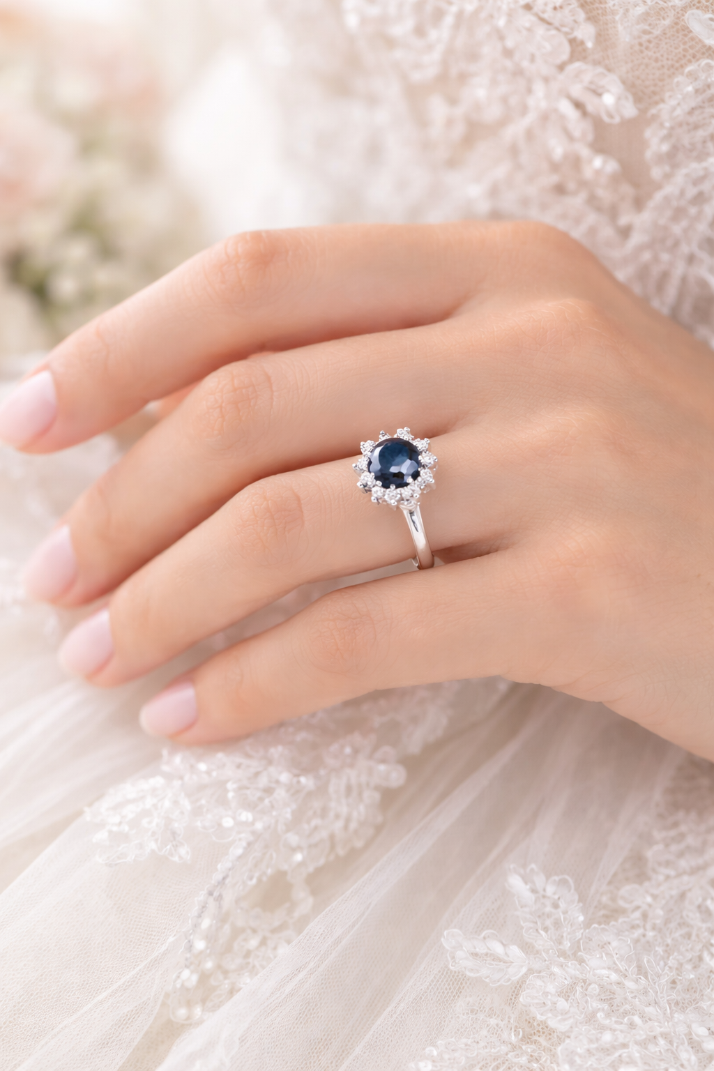 Entourage Ring in white gold, Sapphire, and Diamonds