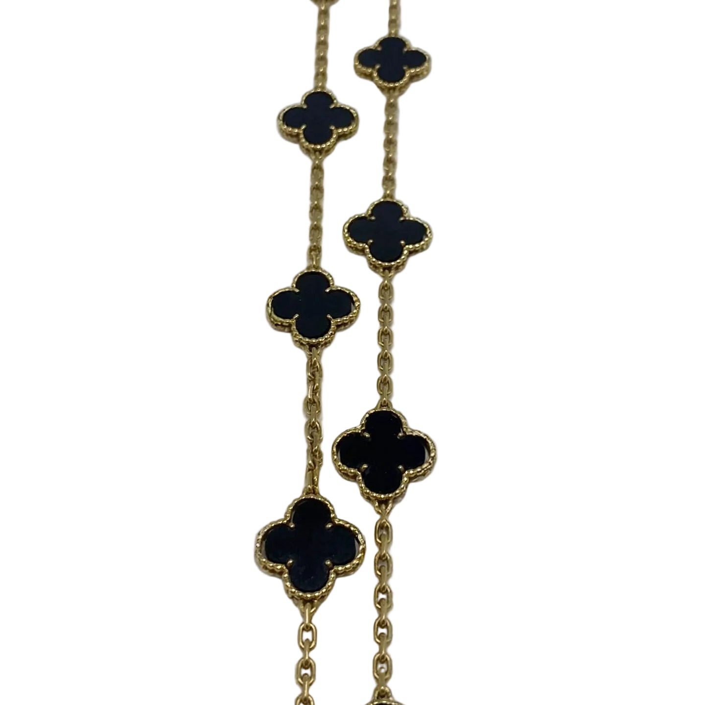 VAN CLEEF & ARPELS "Vintage Alhambra" Long Necklace in yellow gold and Onyx