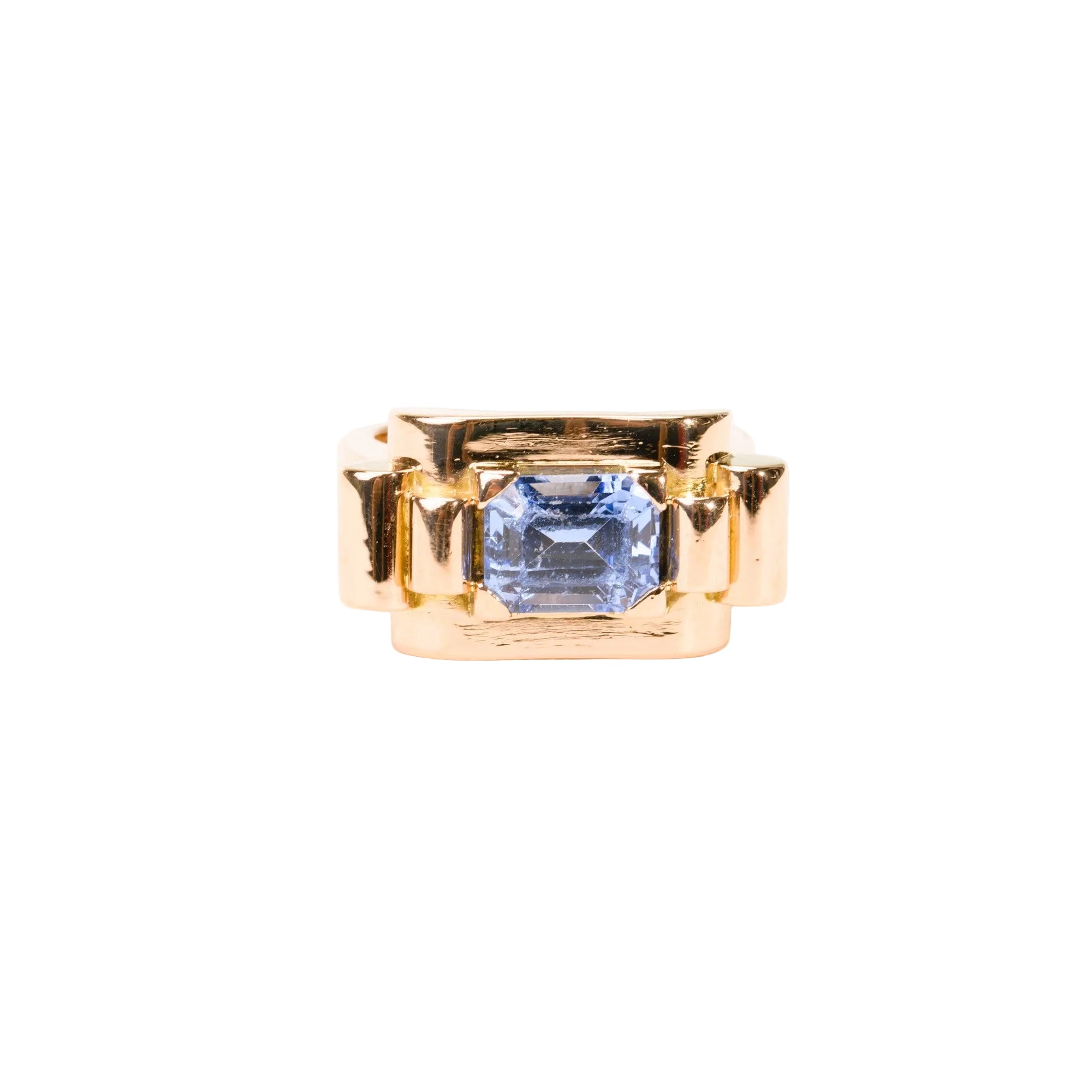 Tank Ring in Rose Gold and Blue Spinel