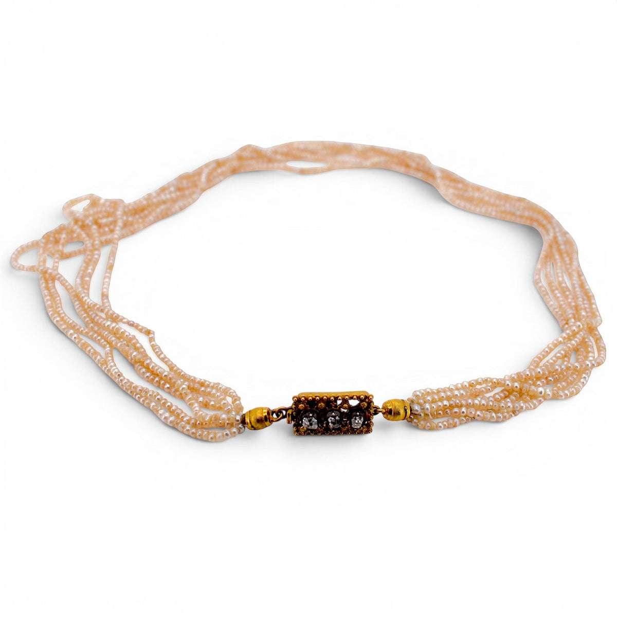 Yellow Gold Choker Necklace with Pearls and Diamonds