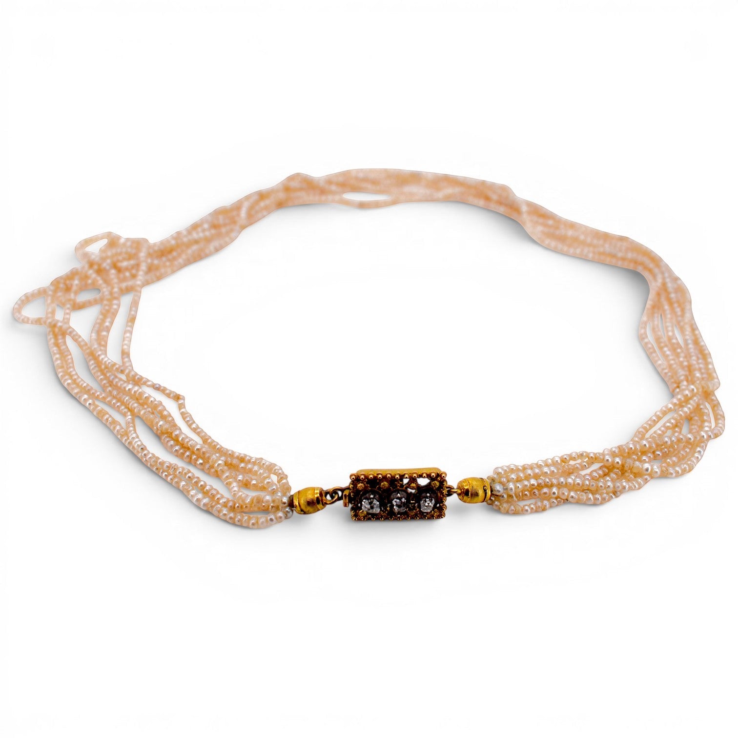 Yellow Gold Choker Necklace with Pearls and Diamonds