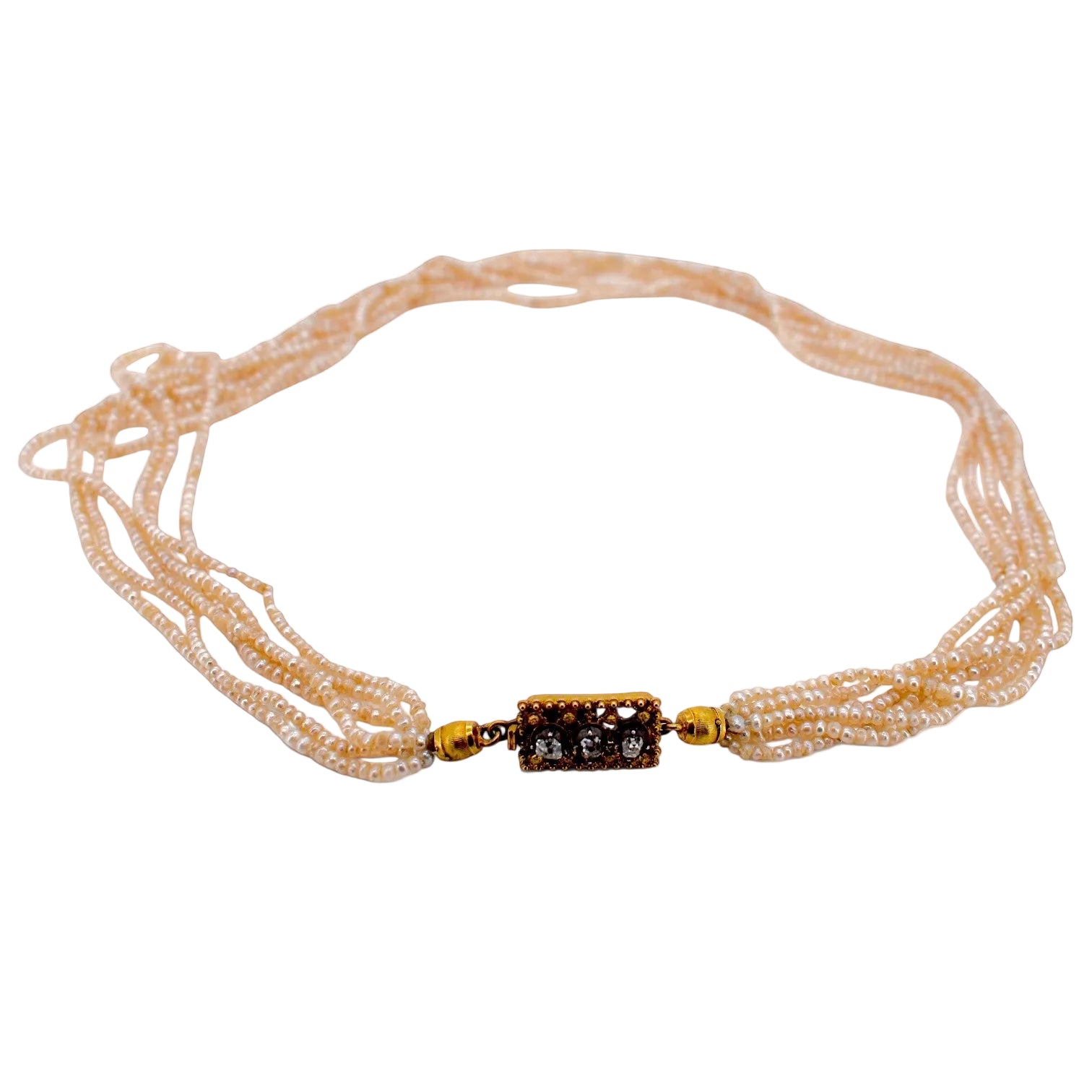 Yellow gold Necklace with Pearls and Diamonds