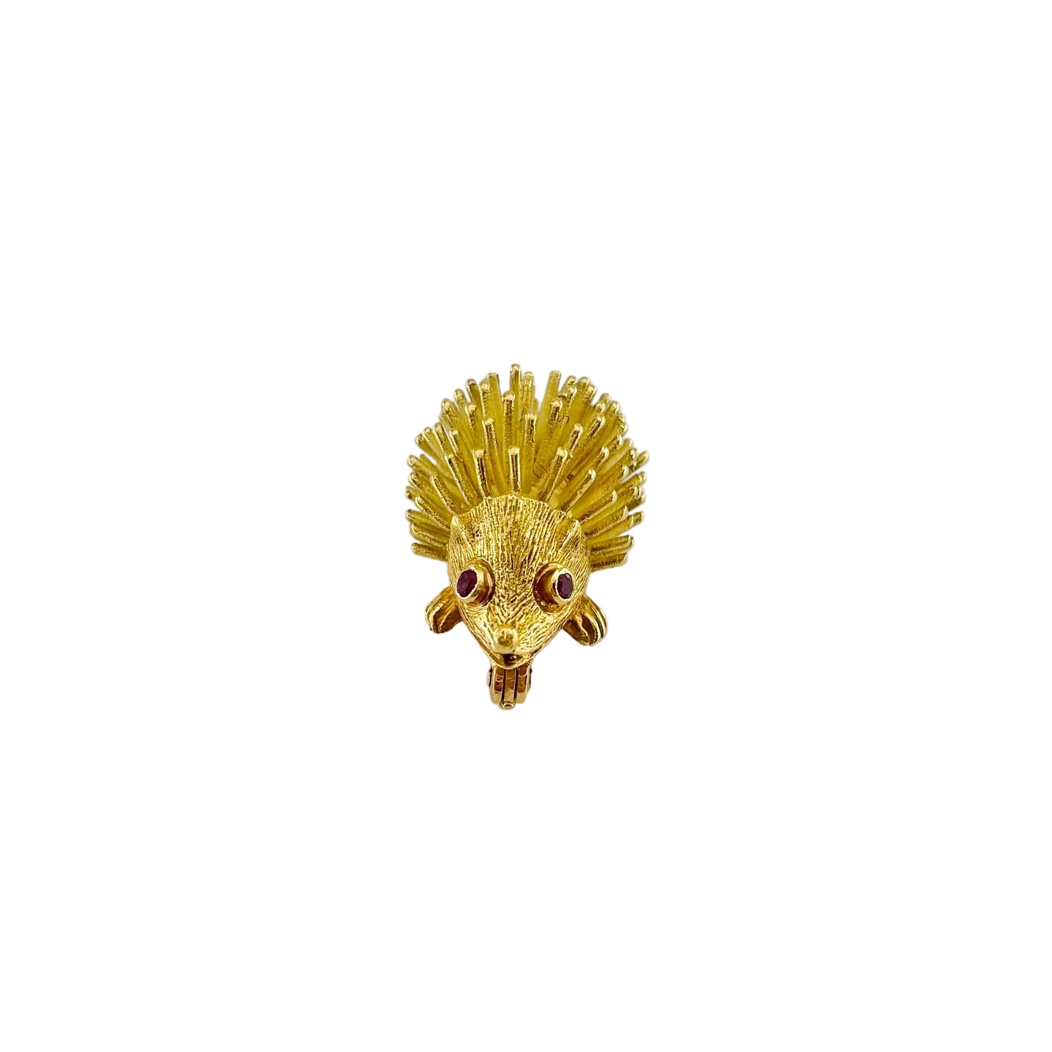 Yellow Gold and Ruby Hedgehog Brooch