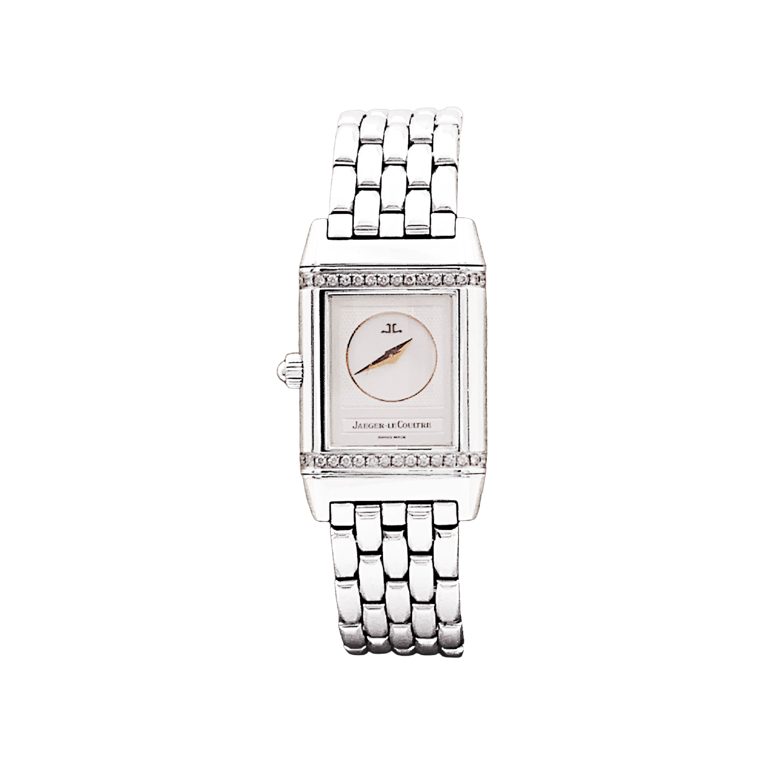 Montre Jaeger Lecoultre, "Reverso", acier et diamants.