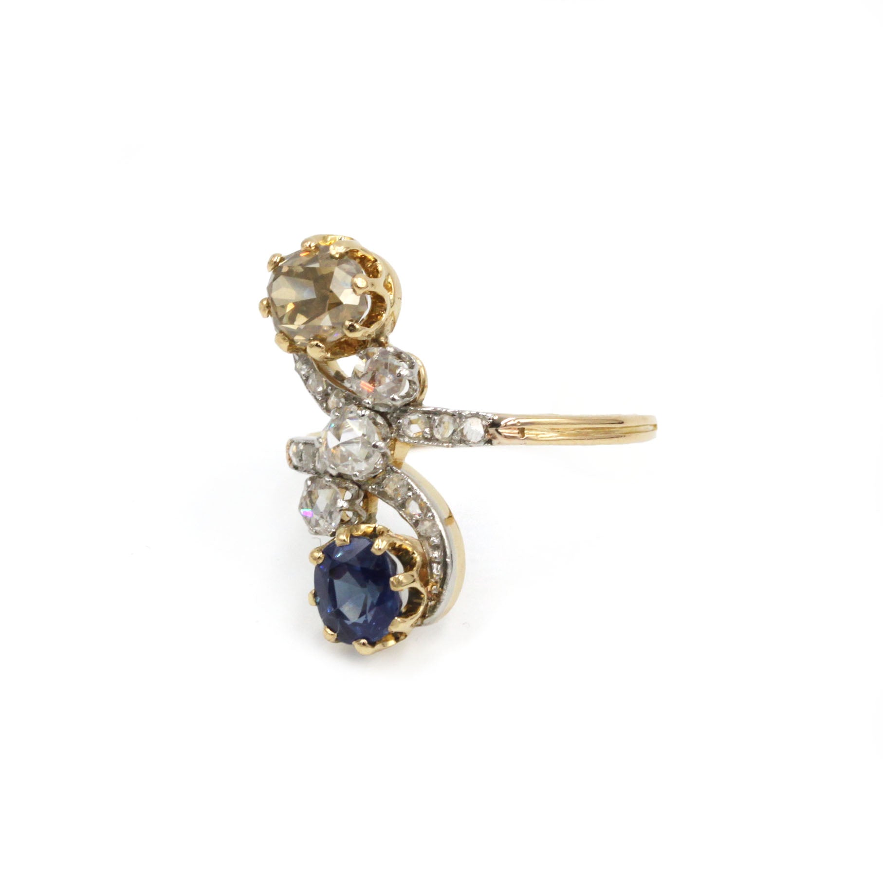 "Toi & Moi" Ring in Gold, Platinum, Sapphire, and Diamonds