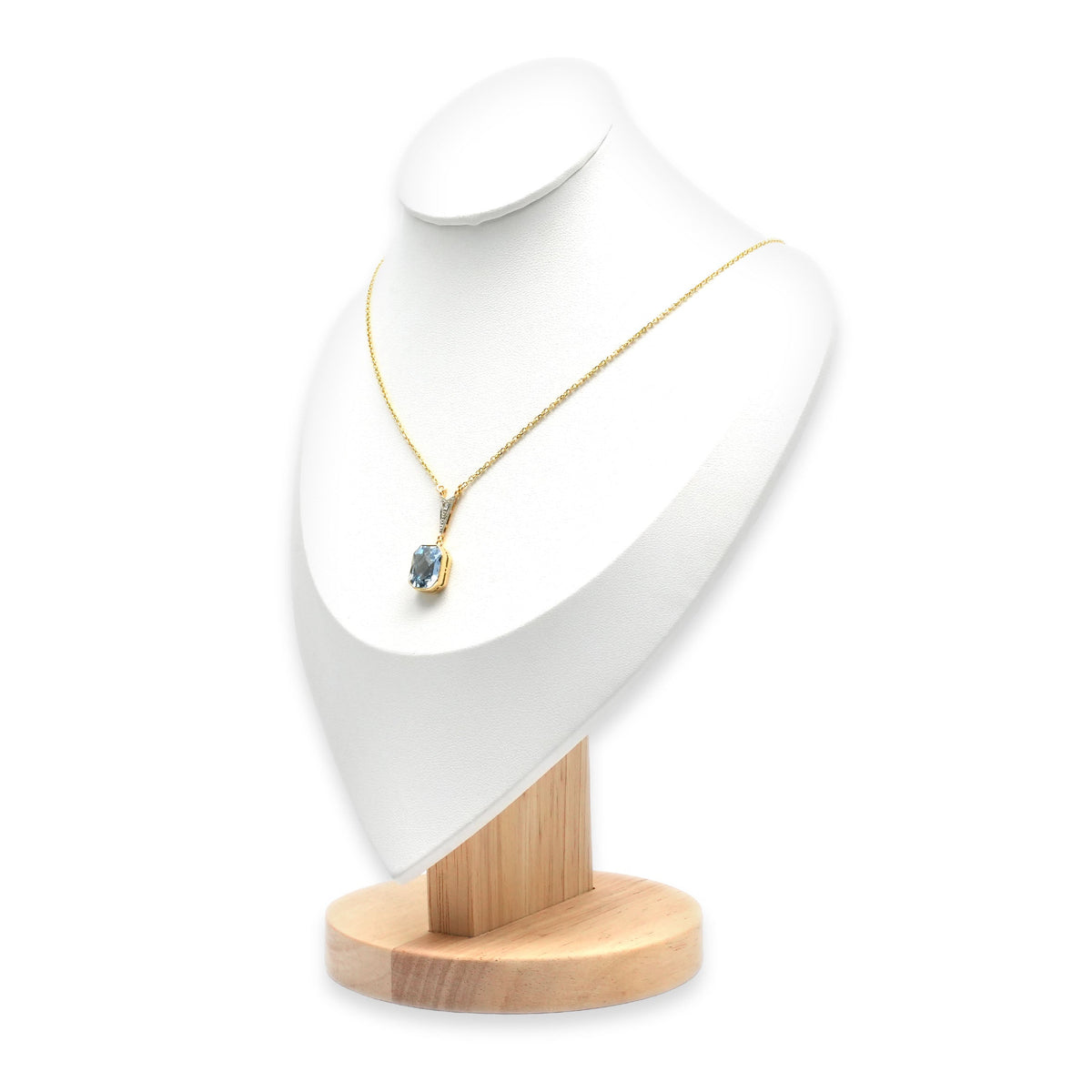 Necklace with a pendant in white gold, yellow gold, Topaz, and diamonds