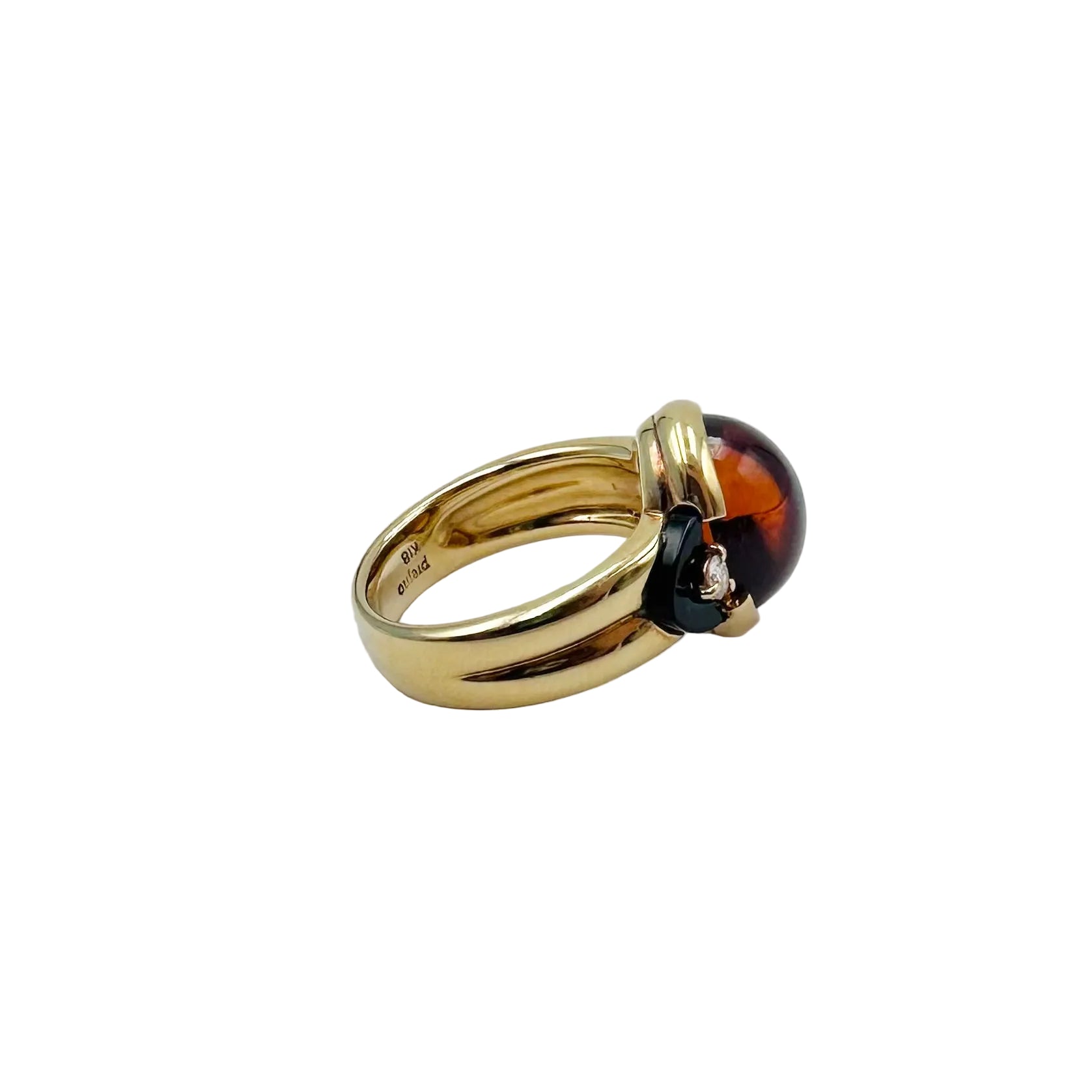 Solitaire Ring in yellow gold, citrine, onyx and diamonds