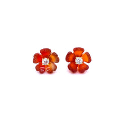 1960s Diamond Carnelian Stud Flower Earrings - Castafiore