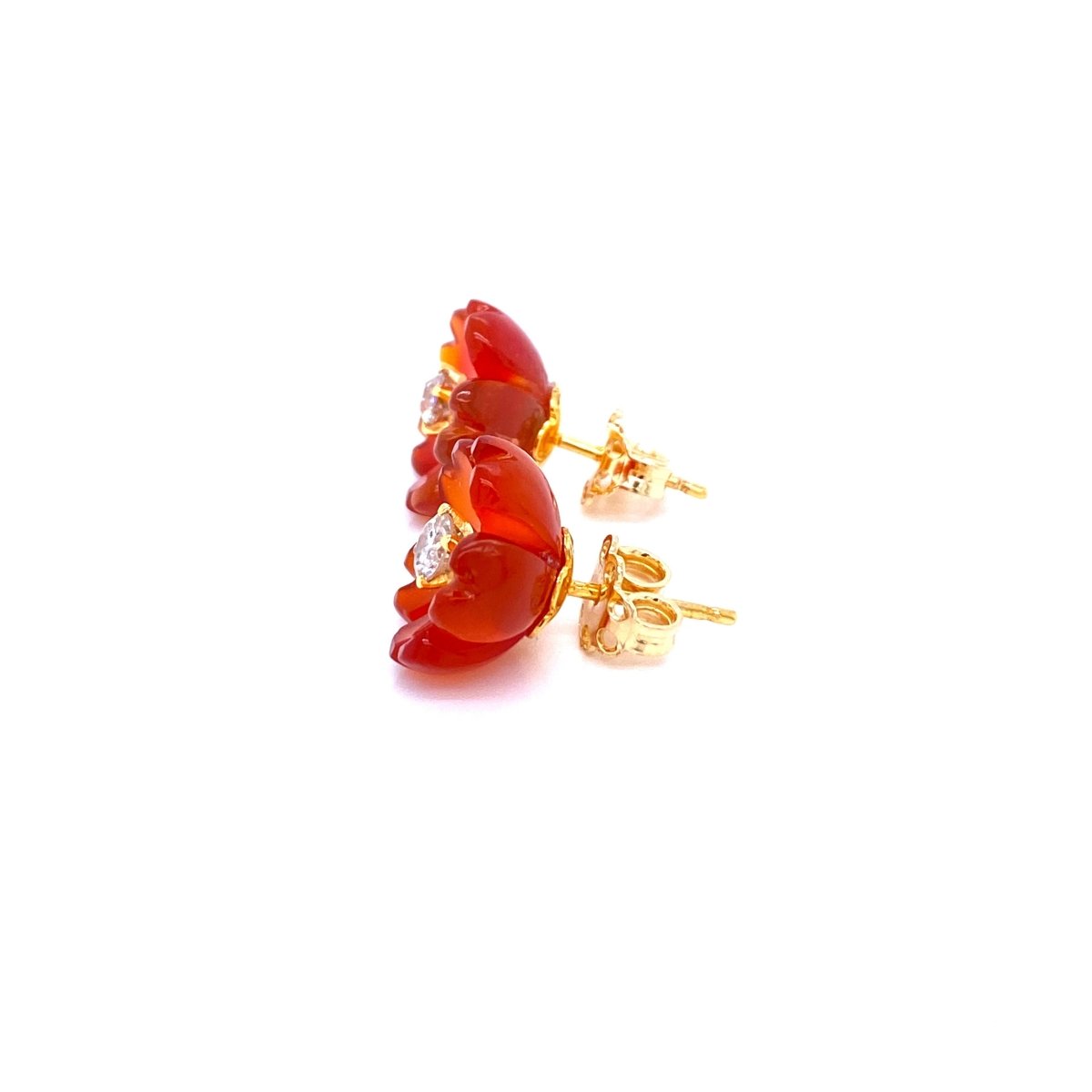 1960s Diamond Carnelian Stud Flower Earrings - Castafiore