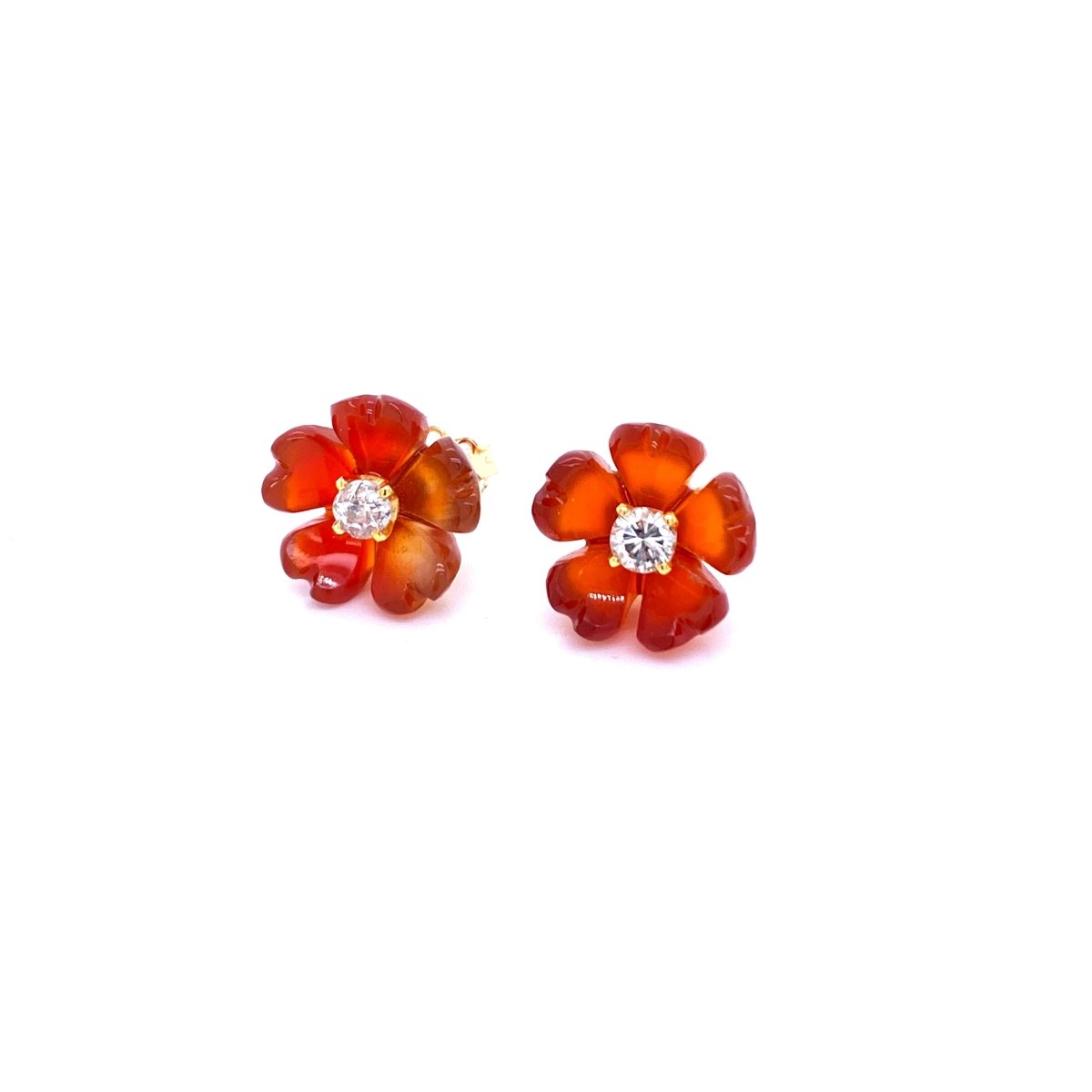 1960s Diamond Carnelian Stud Flower Earrings - Castafiore