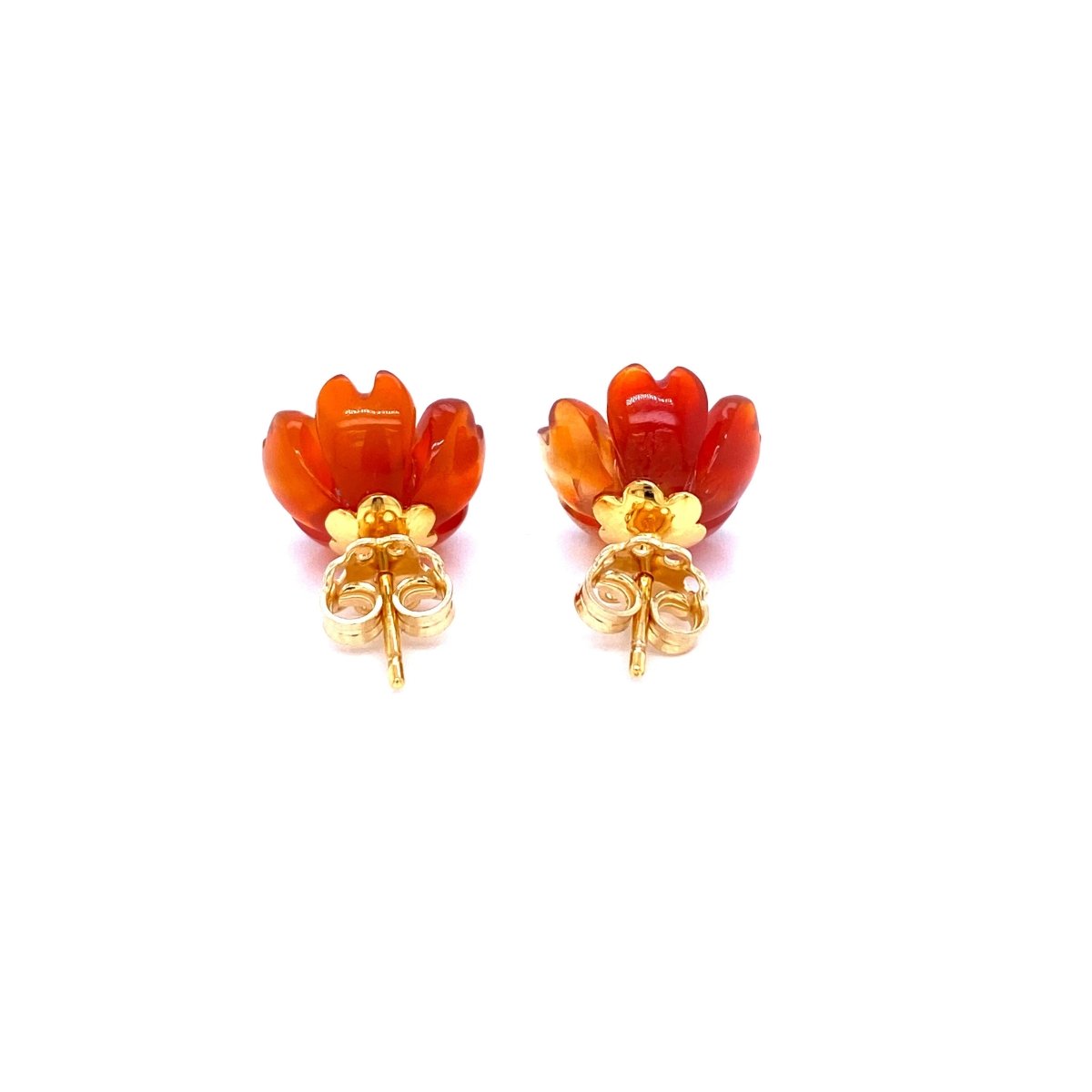 1960s Diamond Carnelian Stud Flower Earrings - Castafiore