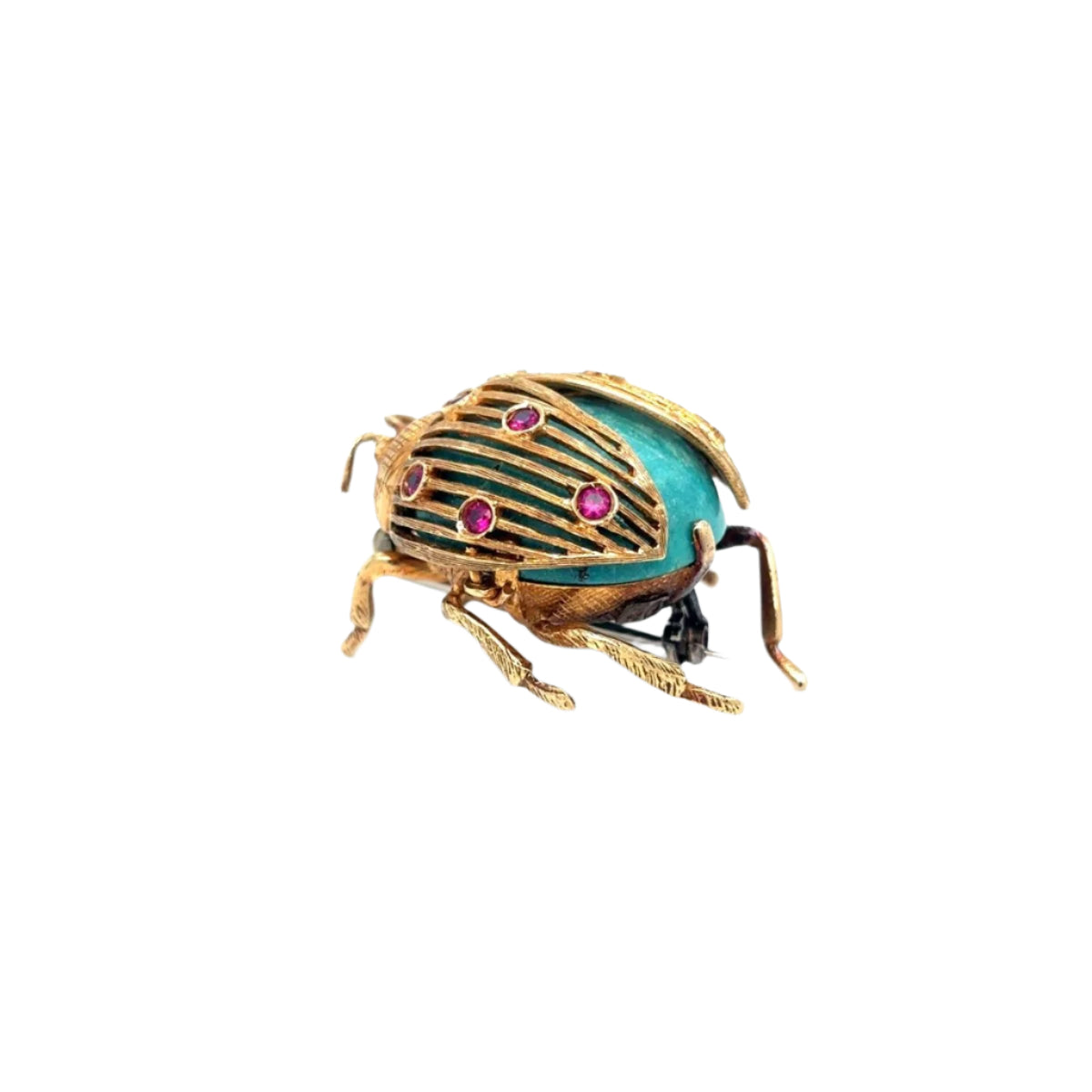 1970s Italian Ladybug Brooch in 18k Gold with Turquoise Enamel and Rubies - Castafiore