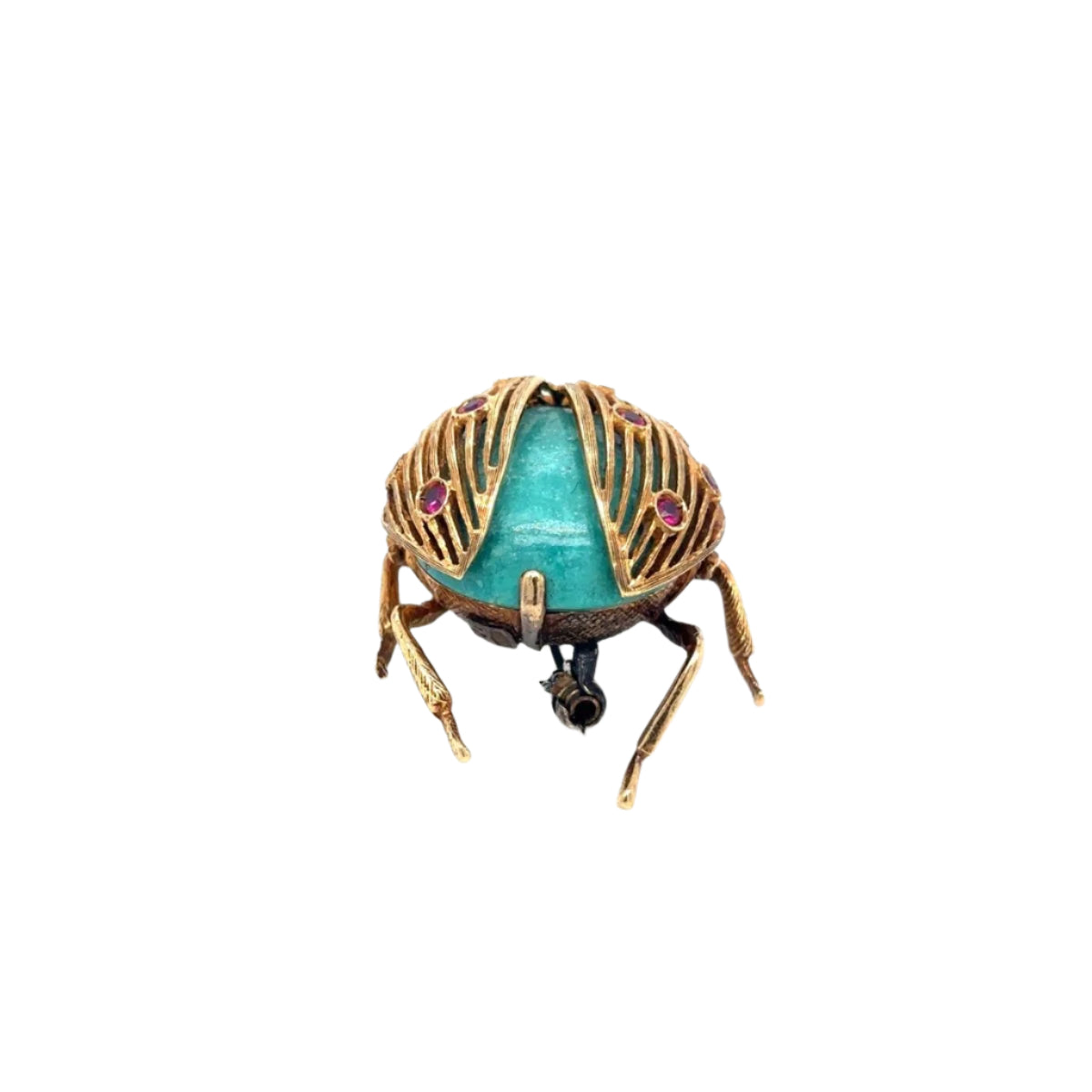1970s Italian Ladybug Brooch in 18k Gold with Turquoise Enamel and Rubies - Castafiore