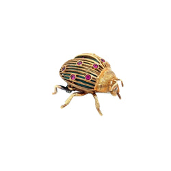 1970s Italian Ladybug Brooch in 18k Gold with Turquoise Enamel and Rubies - Castafiore