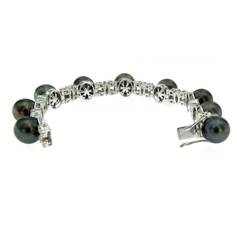 1980s Tahitian Saltwater Dyed Pearl and Diamond Gold Bracelet - Castafiore