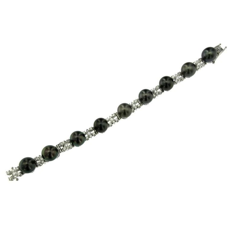 1980s Tahitian Saltwater Dyed Pearl and Diamond Gold Bracelet - Castafiore