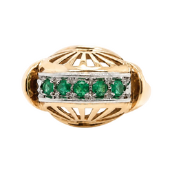 Tank Ring in Rose Gold, Platinum, and Emeralds