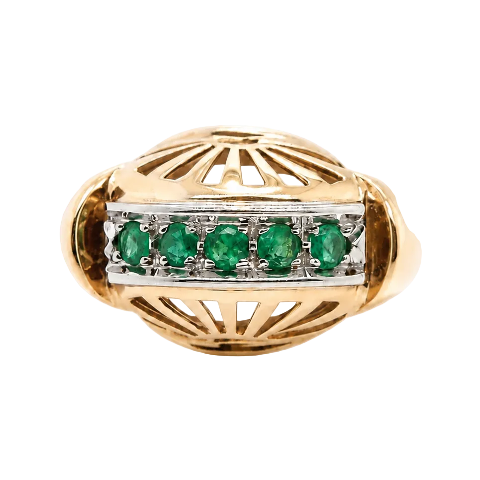 Tank Ring in Rose Gold, Platinum, and Emeralds