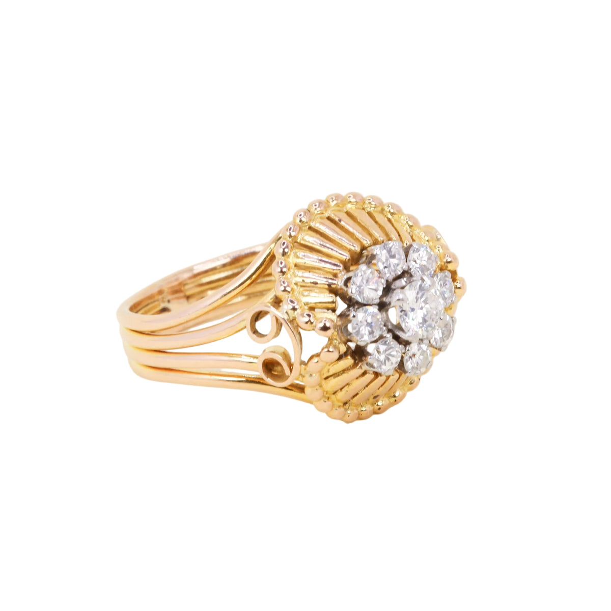 "Dôme" Ring in Yellow Gold, Platinum, and Diamonds