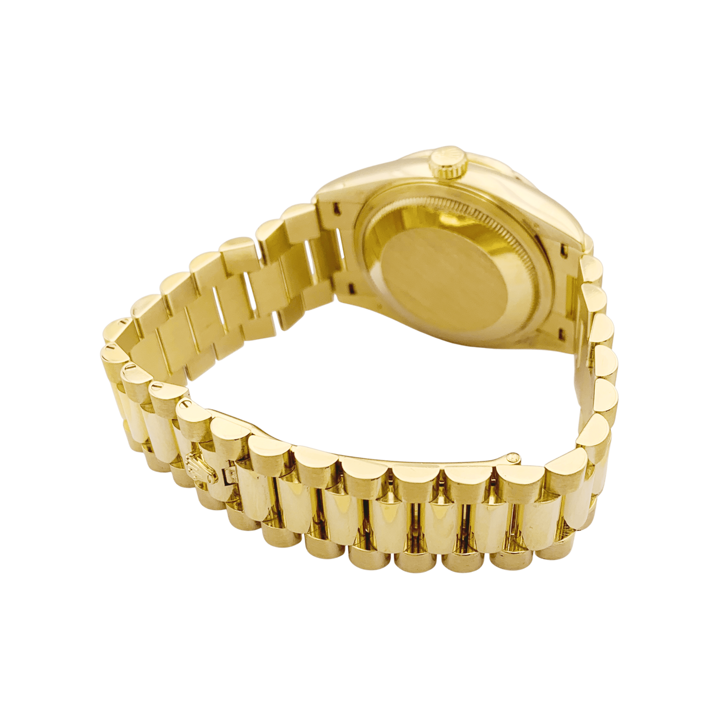 Montre Rolex, "Oyster Perpetual Day-Date", or jaune, diamants.