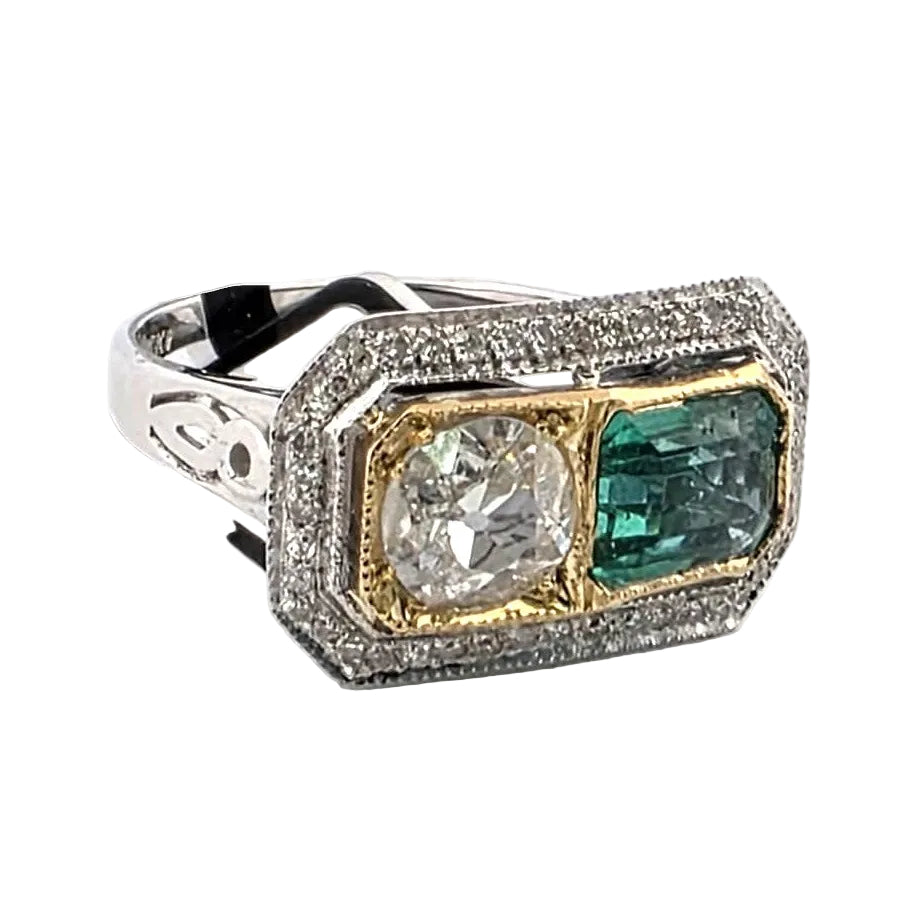 "Toi & Moi" Ring in White gold, Yellow gold, Emerald, and Diamonds